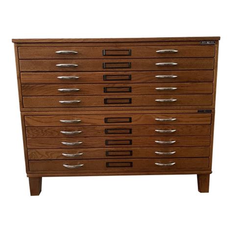 Vintage Mayline 10-Drawer Blueprint Flat File Oak Cabinet | Chairish