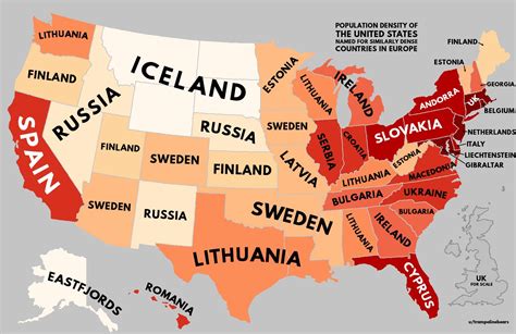 [Map] Population density of US with European equivalents : r/NoSillySuffix