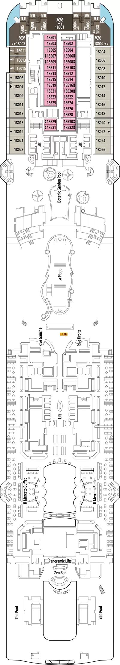 MSC World America Deck 18 deck 18 plan | Cruisedeckplans.com