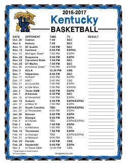 Printable 2016-2017 Kentucky Wildcats Basketball Schedule