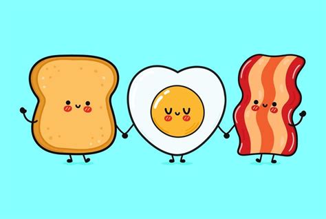 Premium Vector | Cute funny happy toast bacon and fried eggs