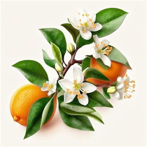 Premium Photo | Branch from an orange tree with leaves and flowers is ...