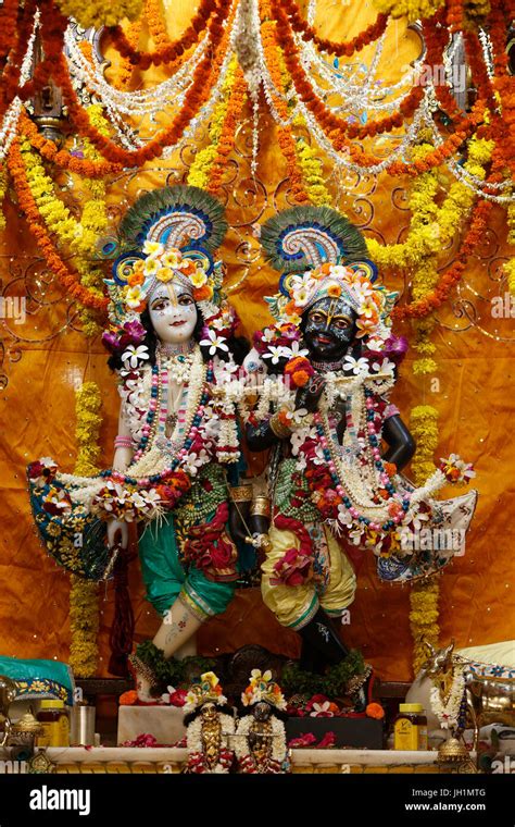 Balaram and Krishna murthis in the central alter of the Krishna-Balaram temple, Vrindavan. India ...