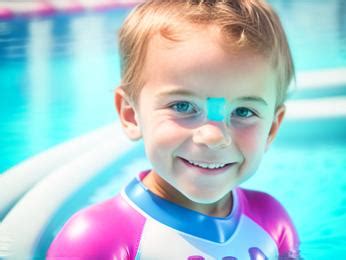 A young boy in a swimming pool wearing a life jacket Image & Design ID 0000117950 ...