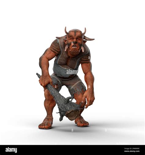 3D illustration of a fantasy Troll holding a large wooden club weapon ...