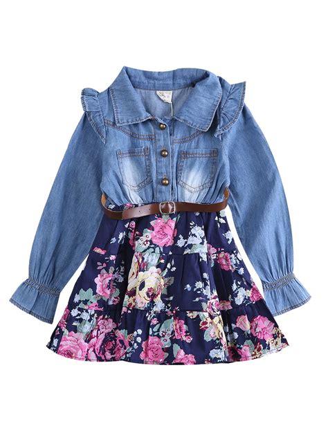 PDYLZWZY - Toddler Kids Baby Girls Long Sleeve Party Floral Denim Dress Casual Clothes - Walmart ...
