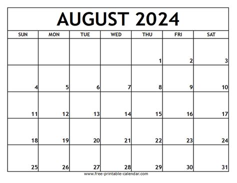 August 2024 Printable Calendar - Free-printable-calendar.com