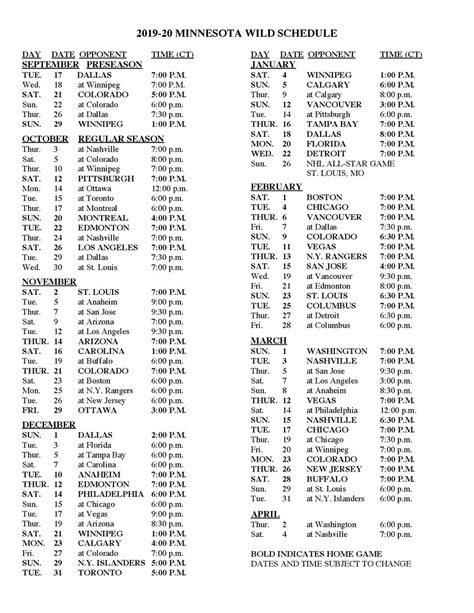 Minnesota Wild Printable Schedule - vrogue.co