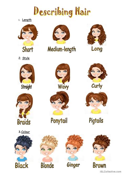 Hair description vocabulary flashcar…: English ESL worksheets pdf & doc