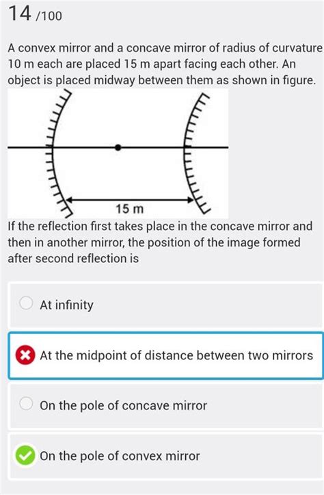 14/100 A convex mirror and a concave mirror of radius of curvature 10 m e..