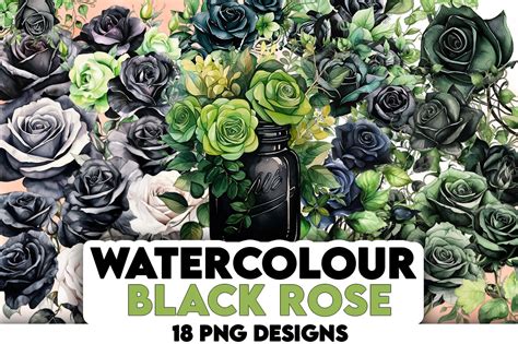 Watercolor Black Rose Bundle Set Graphic by TriBlend Studio · Creative ...