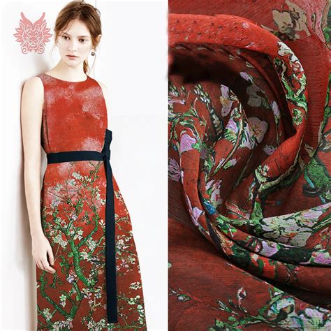 Designer red with floral positioning print linen silk fabric for dress ...