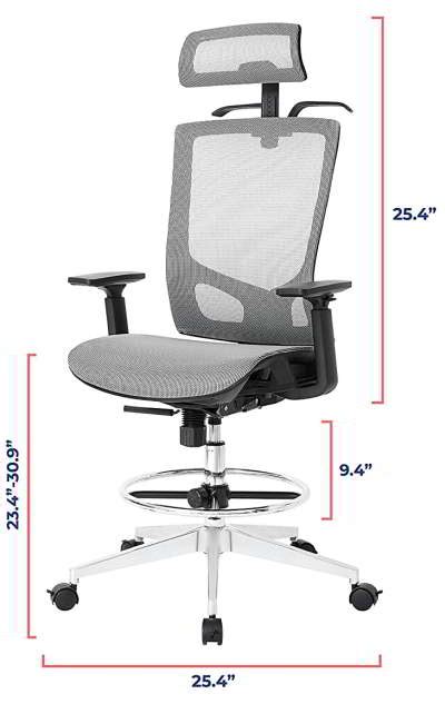 Drafting Chair Tall Office Chair Ergonomic Computer Desk Mid Back Mesh ...