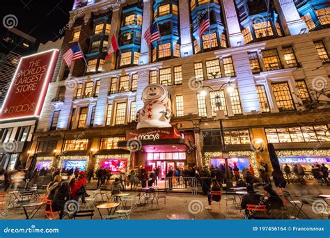 Macy`s Department Store with Christmas Window Display Decorations ...