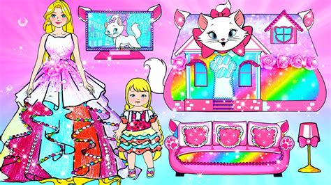 Rainbow Rapunzel Mother and Daughter POP IT New House DIY + More Nursery Cartoon | WOA Doll ...