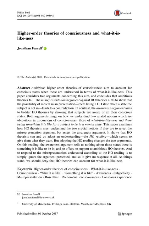 (PDF) Higher-order theories of consciousness and what-it-is-like-ness