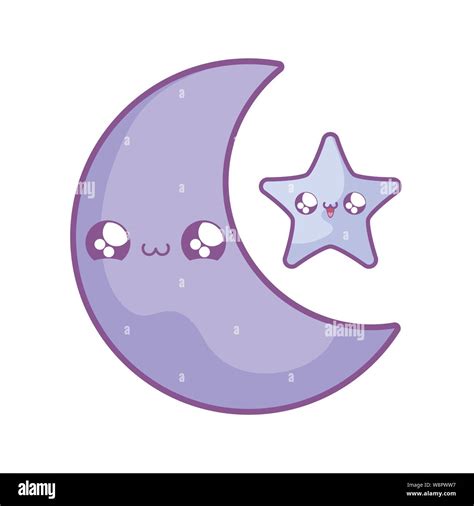 cute moon with star kawaii style vector illustration design Stock Vector Image & Art - Alamy