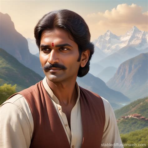 Cinematic Concept Art: Indian Man & Mountains | Stable Diffusion Online