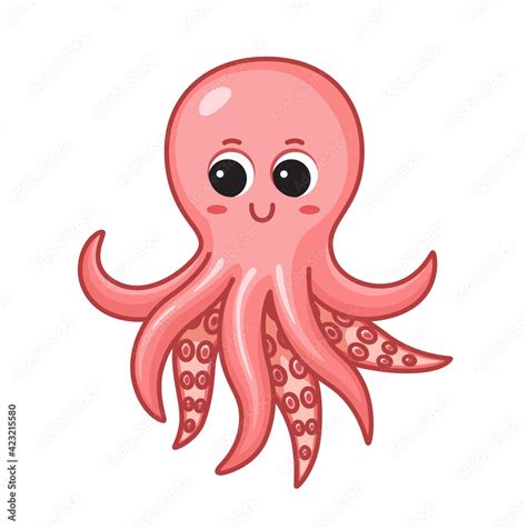 Cute cartoon octopus isolated on white background. Children vector ...