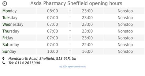 Asda Pharmacy Sheffield opening times, Handsworth Road