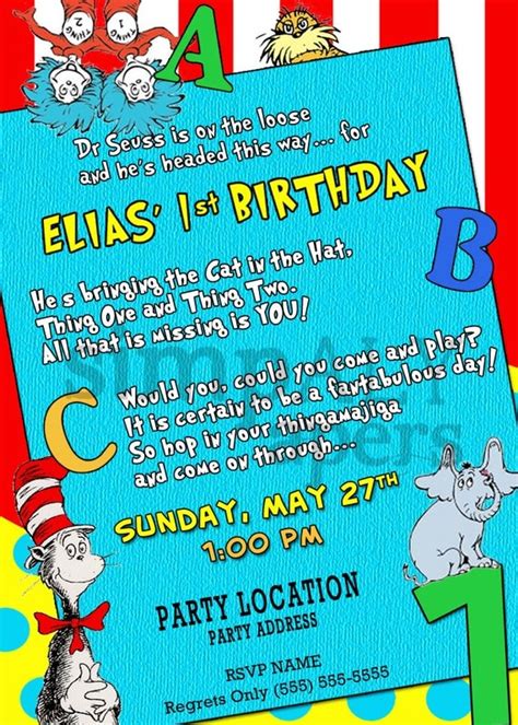 Items similar to Dr Seuss Birthday Invitations - Digital File on Etsy