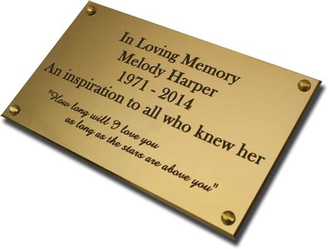 8" x 3" Rectangular solid brass engraved nameplate. Personalised engraved memorial plaque ...