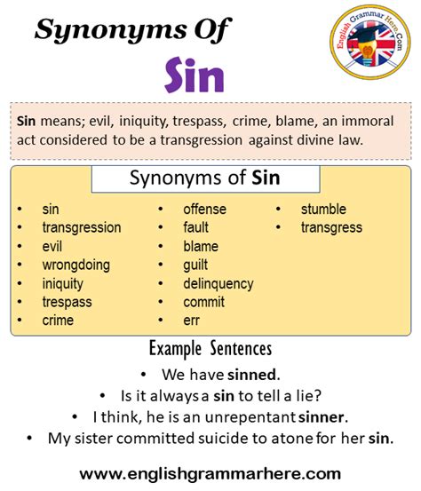 Synonyms Of Sin, Sin Synonyms Words List, Meaning and Example Sentences ...