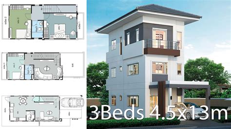 House design plan 4.5x13m with 3 bedrooms - Home Ideas