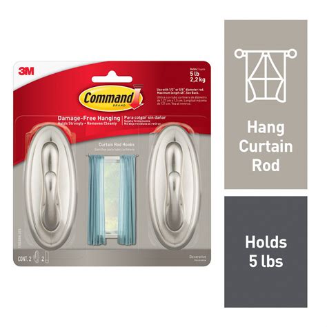 COMMAND Curtain Rod Hooks, Command(TM) Adhesive, Working Load Limit 5 ...