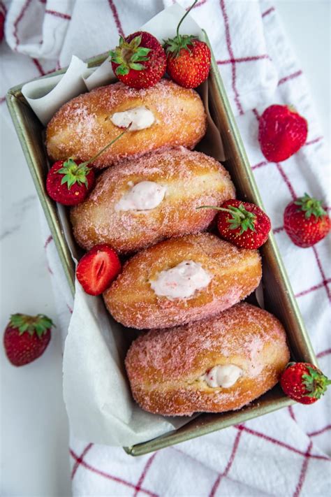 Strawberry Cream Filled Doughnuts - Bakes by Brown Sugar