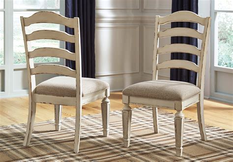 Realyn 2 Chipped White Upholstered Dining Chairs | Cincinnati Overstock Warehouse