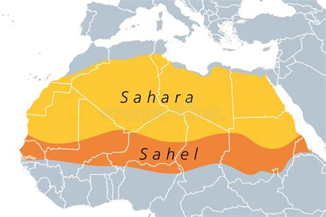 The Sahara Desert and the Sahel Region, North Africa, Political Map Stock Vector - Illustration ...