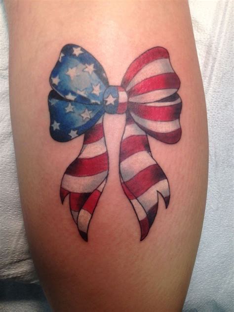 American flag tie a bow tattoo on leg for women - Tattooimages.biz