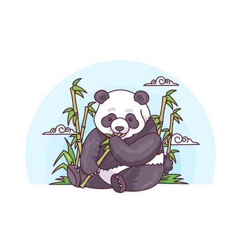 Premium Vector | Panda Eating Bamboo Cute Illustration