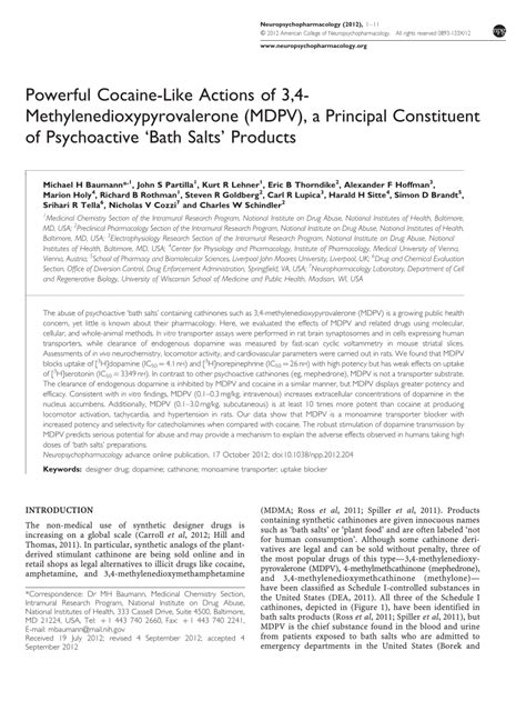 (PDF) Powerful Cocaine-Like Actions of 3,4-Methylenedioxypyrovalerone (MDPV), a Principal ...