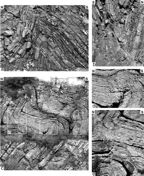 Examples of fault sets in the hinge zones. a – Into-anticline thrust in ...