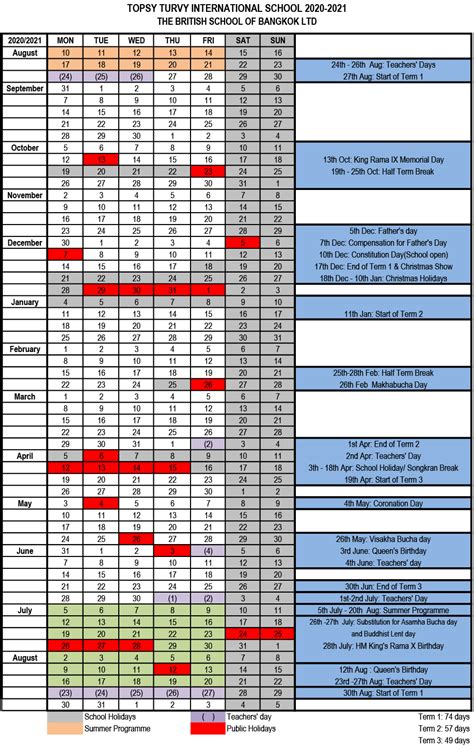 School Calendar SY 2020/2021 | BSB British International Primary School