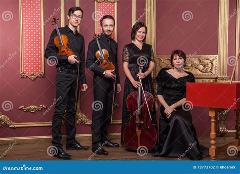 Classical Music Quartet Posing after the Concert. Stock Photo - Image of looking, cello: 73773702