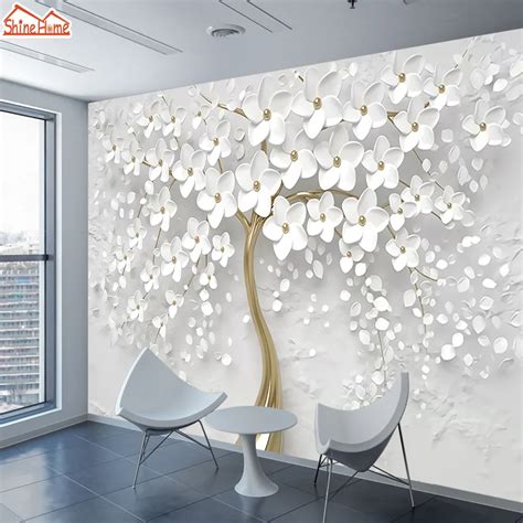 White Flower Tree Mural Wallpaper