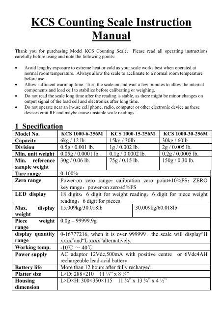 KCS Counting Scale Instruction Manual