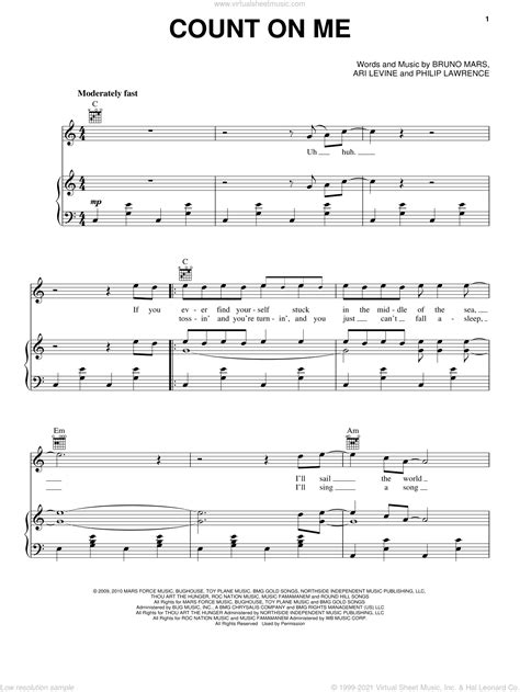 Bruno Mars: Count On Me sheet music for voice, piano or guitar