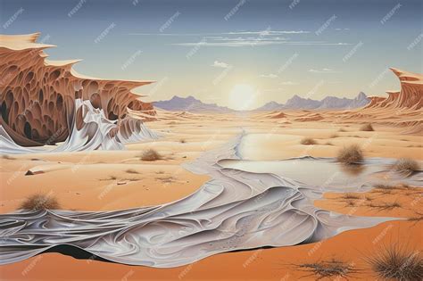 Premium AI Image | a desert landscape with a river running through it