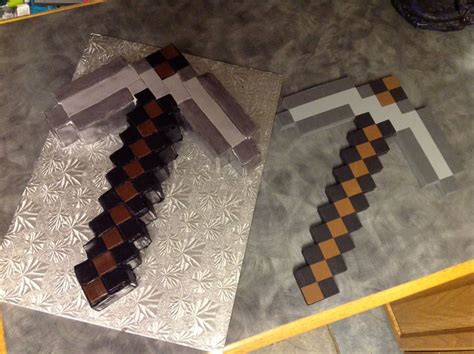 Minecraft Pickaxe Cake: On the left is the cake - on the right is the foam repilica. | Birthday ...