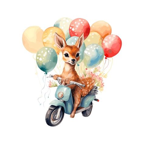 Premium Vector | Watercolor cute springbok on cycle and balloons