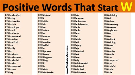 Positive Vocabulary Words That Start With W - Vocabulary Point