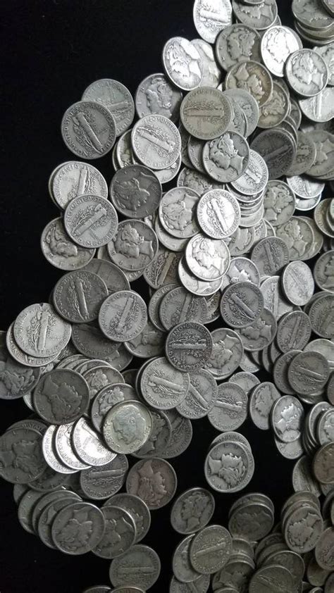 10 Mercury Silver Dimes - 1916 -1945 dates 90% Silver All Mercury Dimes! Un-searched for Errors ...