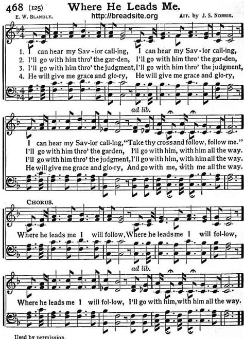 WHERE HE LEADS ME | Hymn sheet music, Inspirational songs, Gospel song