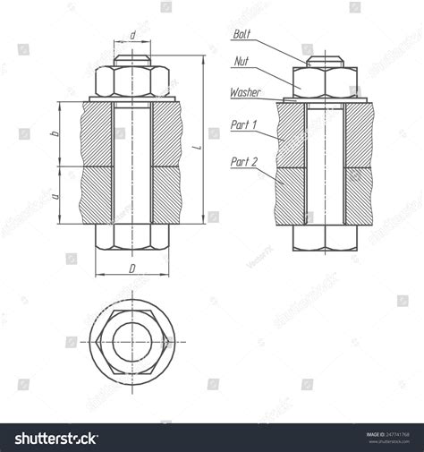 Bolt Connection Sketch Bolt Nut Connecting: เวกเตอร์สต็อก (ปลอดค่า ...