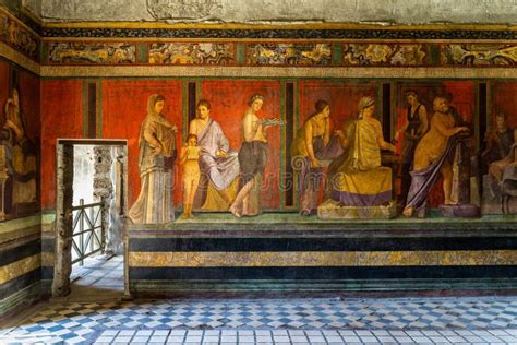 Painting on the Walls of the Villa of Mysteries in Pompei, Italy Stock Image - Image of colorful ...