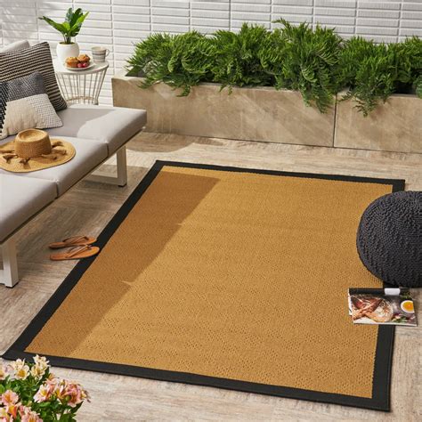 Indoor/ Outdoor Border 5 x 8 Area Rug, Black,Beige - Walmart.com - Walmart.com